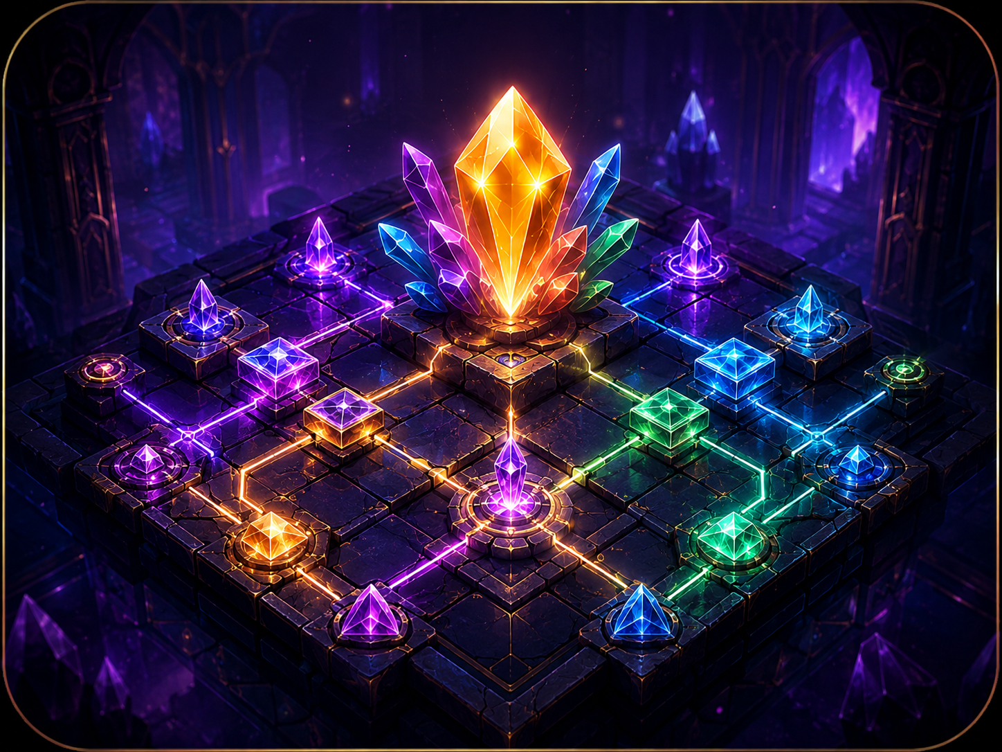 Crystal puzzle board with glowing paths
