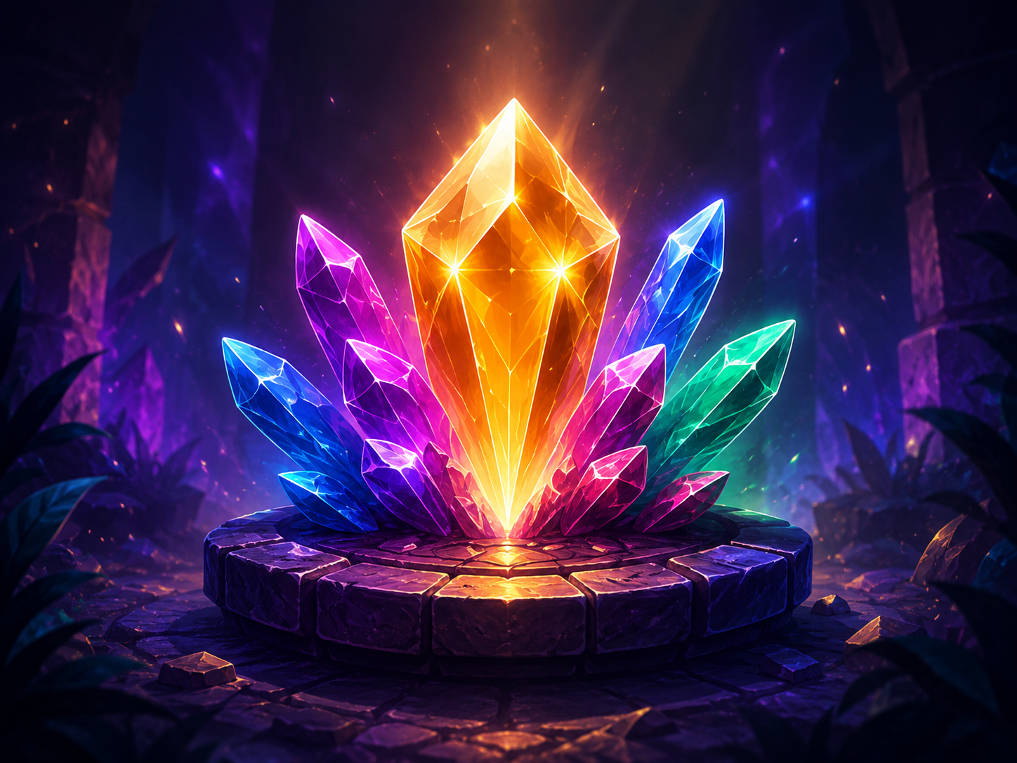 Glowing central relic surrounded by crystal shards