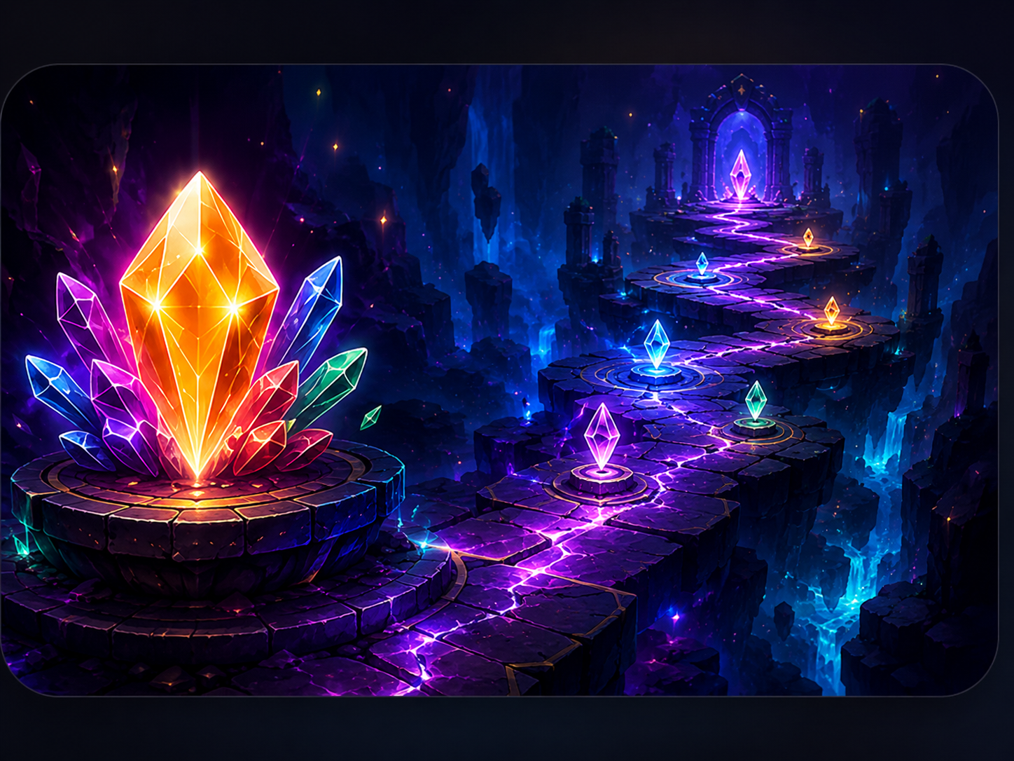 Magical crystal path showing game progression
